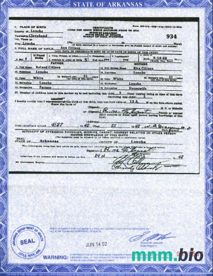 USA Arkansas state narodziny certyfikat szablon w formacie PSD